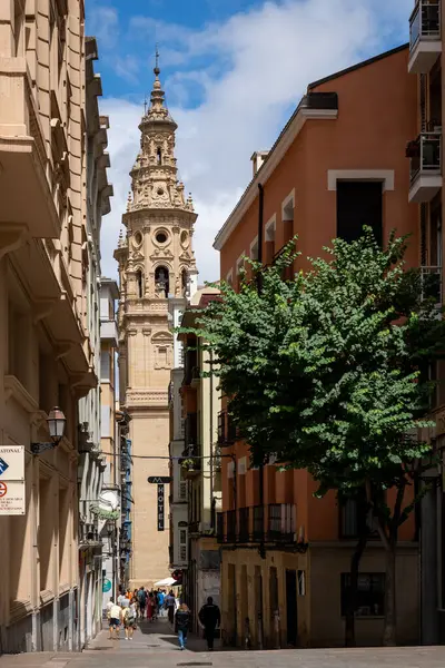 Logroo, İspanya... 28 Ağustos 2024. İspanya, Logroo 'daki Santa Maria de la Redonda Katedrali' nin kulesi..