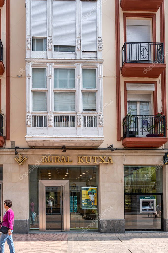 Vitoria, Spain-September 11, 2024. Rural Kutxa Bank Office Facade in Vitoria, Spain