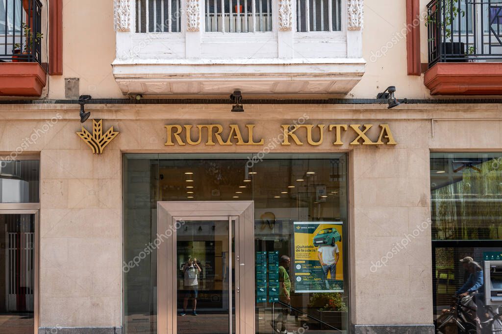 Vitoria, Spain-September 11, 2024. Rural Kutxa Bank Office Facade in Vitoria, Spain