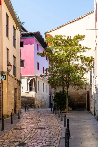 Logroo, İspanya-22 Ağustos 2024. Logrono şehrinin sokakları. Tarihi şehir merkezinin manzarası. Güzel binalar. İspanya 'nın La Rioja kentindeki ünlü turizm beldesi