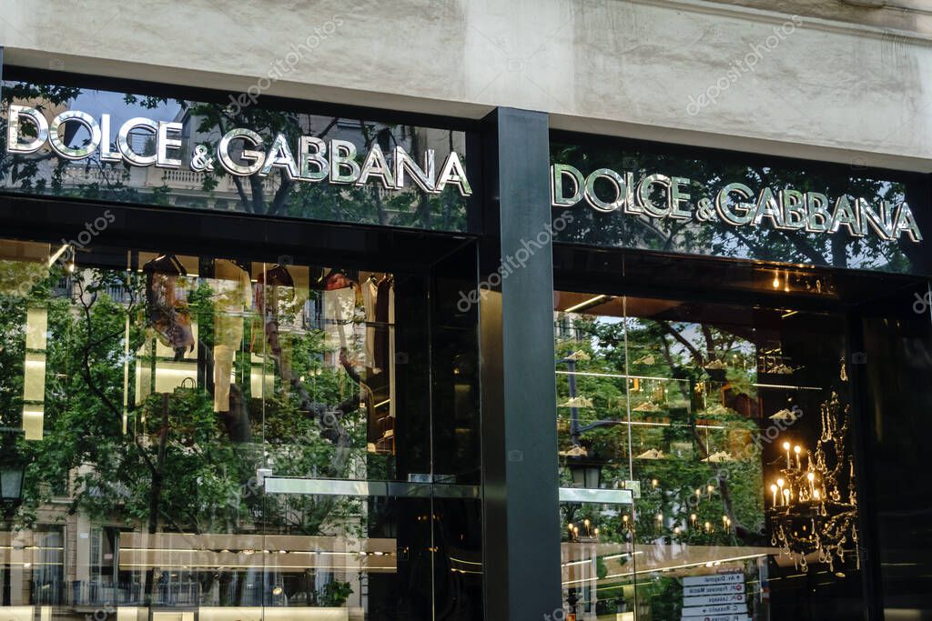 Barcelona, Spain-April 29, 2023. Dolce Gabbana, Italian fashion house. It was founded by Domenico Dolce and Stefano Gabbana. Logo on the front door
