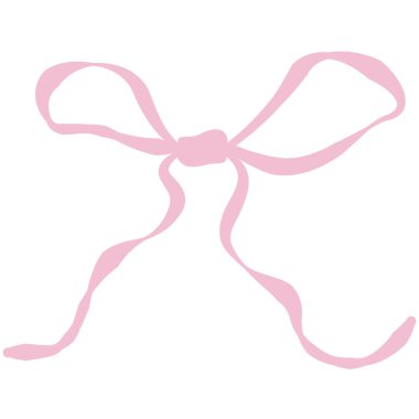 Coquette Estetik Pembe Kurdele Yay El Çizimi Pastel Vektör İllüstrasyonu