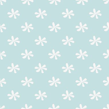 Açık Mavi Arkaplanda Kusursuz Minimalist Beyaz Çiçek Deseni
