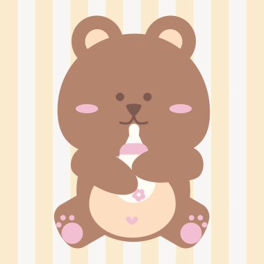 Şirin Kawaii Bebek Ayı Süt Şişesi İçen Sevimli Pastel Çocuk Resimleri