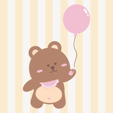 Şirin Kawaii Bebek Ayı Pembe Balon Tutuyor Sevimli Pastel Hayvan Resimleri
