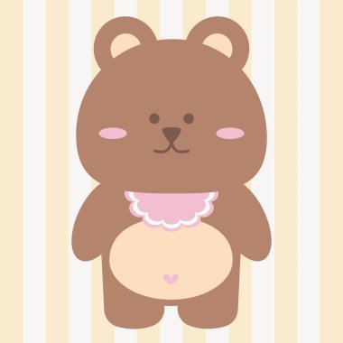 Şirin Kawaii Bebek Ayısı ve Pembe Dantelli Önlük Sevimli Pastel Hayvan Resimleri