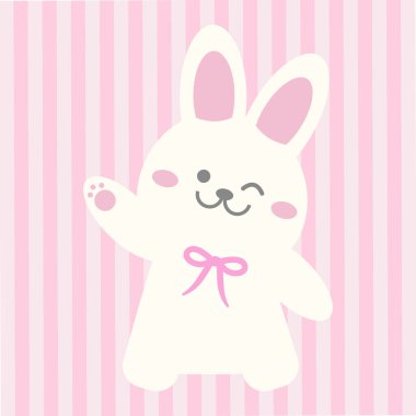 Şirin Kawaii Paskalya Tavşanı Pembe Fiyonk Sevimli Pastel İlkbahar İllüstrasyonuyla Oturuyor