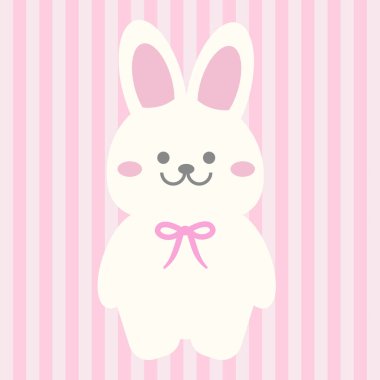 Şirin Kawaii Paskalya Tavşanı Pembe Fiyonk Sevimli Pastel İlkbahar İllüstrasyonuyla Oturuyor