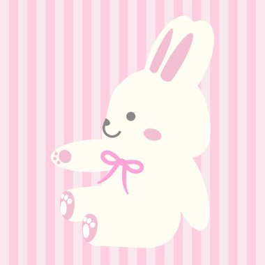 Şirin Kawaii Paskalya Tavşanı Pembe Pastayla Oturuyor Bahar Resimleri