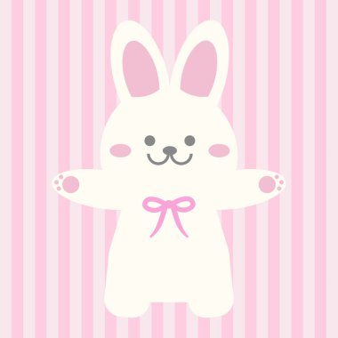 Şirin Kawaii Paskalya Tavşanı Pembe Fiyonk Sevimli Pastel İlkbahar İllüstrasyonuyla Oturuyor