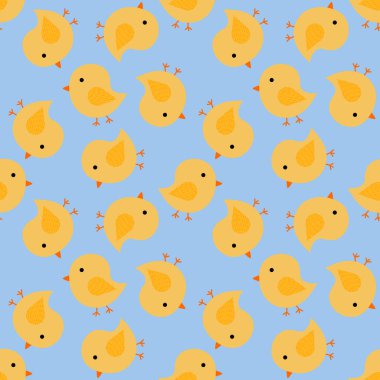 Şirin Sarı Piliç Kusursuz Şablon El Çizimi Bebek Kuş Arkaplan Çizimi