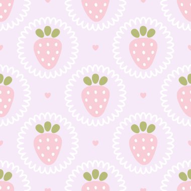 Kusursuz Pembe Çilek desenli Tatlı Pastel Meyve Tasarımı Kawaii Çocuk ve Bebek Temaları Tarzı