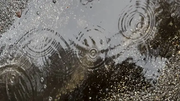 Asfalt Göletinde Yağmur Damlaları Dalgalanma Oluşturuyor