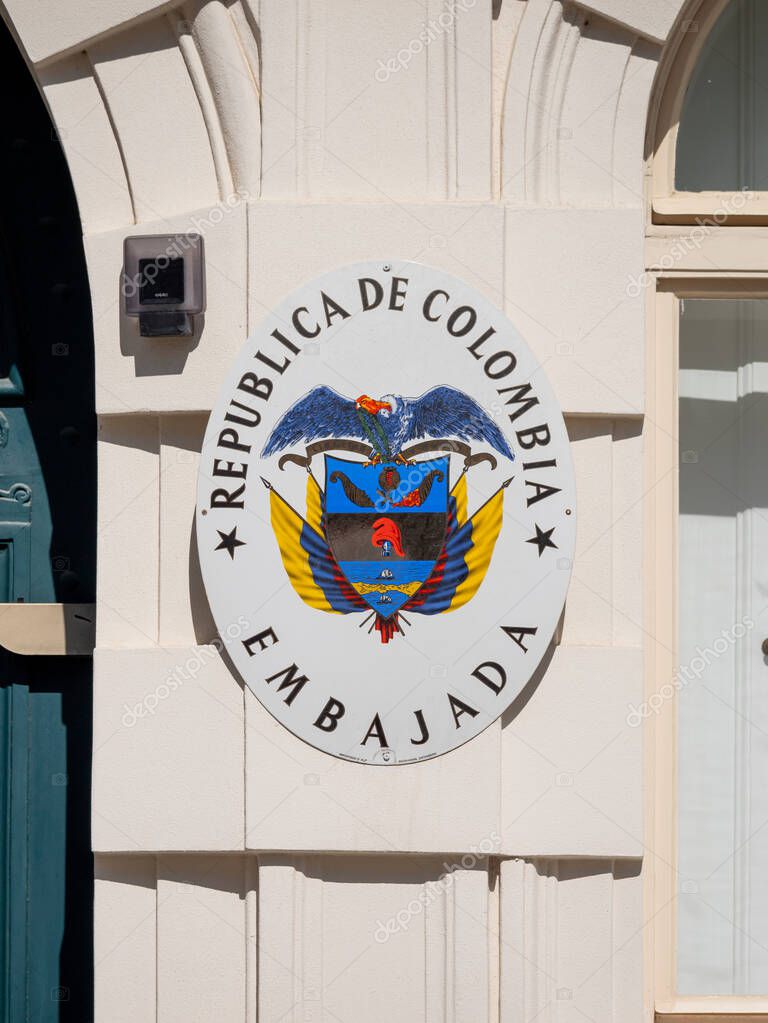 VIENNA, AUSTRIA - 28. July 2024: Sign at the embassy of Colombia with the text 