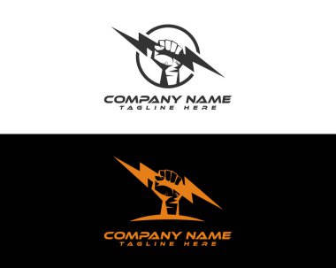 El Tutma Gök Gürültüsü Logosu Gücü, Enerji ve Güç. Güç Markaları İçin Mükemmel Yıldırım Logosuyla El.