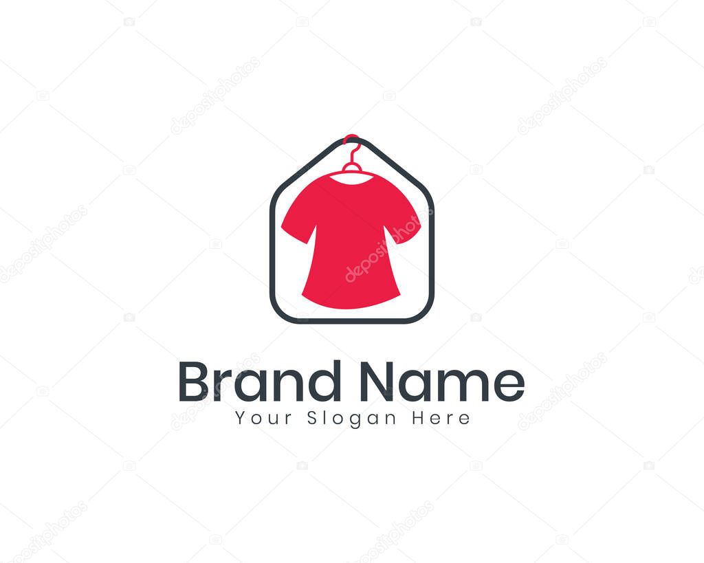 Modern clothhing shop logo design with shirt hanger and trendy typography