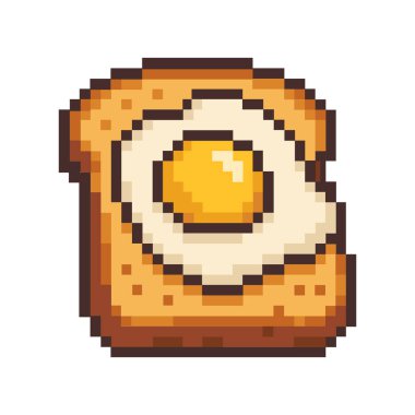 Piksel tost çizimi. Kızarmış yumurta detayı. Kahvaltı malzemesi. Pikselleştirilmiş yemek vektörü. EPS 10.