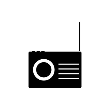Radyo aygıtı simgesi. Sinyal anten sembolü. Ses yayını şekli. Vektör alıcısı siyah. EPS 10.