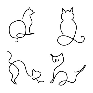 Çizgi kedi çizimi. Asgari kedi simgeleri. Soyut hayvan figürleri. Vektör hayvan yapısı. EPS 10.