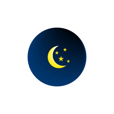 Gece gökyüzü simgesi. Sarı hilal. Yıldız kümesi vektörü. Koyu mavi arka plan. EPS 10.