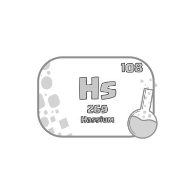 Hassium element simgesi. Yüz sekiz numara. Vektör H sembolü. Periyodik tablo karesi. EPS 10.
