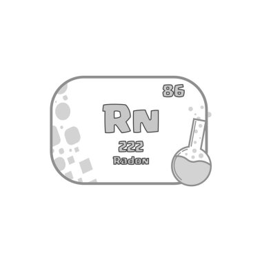Radon element sembolü. 86 numaralı detay. Vektör kimya ikonu. Gri matara çizimi. EPS 10.