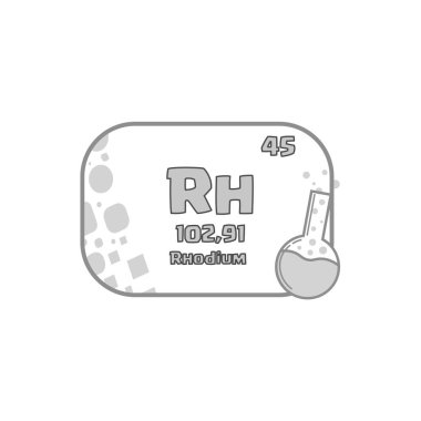 Rodyum element simgesi. Kırk beş numara. Vektör Rh sembolü. Periyodik tablo karesi. EPS 10.