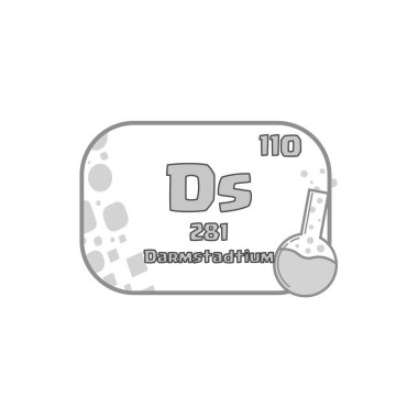 Kimyasal element Darmstadtium. Atom numarası yüz on. D sembolü vektör. Laboratuvar matarası görüntüsü. EPS 10.