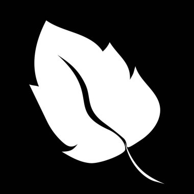 Beyaz yaprak şeklinde. Doğal siluet simgesi. Vektör düzlüğü. Siyah arka plan. EPS 10.