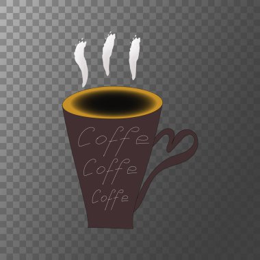 Kahve fincanı çizimi. Kahve mesajı. Kahverengi dumanı tüten bardak. Vektör içecek sembolü. EPS 10.