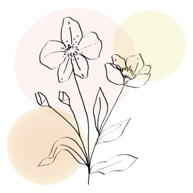 Çiçek çizimi. Pastel daire arkaplanı. Pembe sarı gözlükler. Vektör çiçek sembolü. EPS 10.