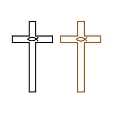 Çapraz simge. Balık sembolü tasarımı. Siyah kahverengi gözlükler. Vektör inanç işareti. EPS 10.