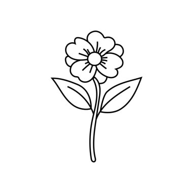 Çiçek çizgisi çizimi. Basit taç yaprağı vektörü. Yeşil yapraklar ayrıntı. Minimalist bitki tasarımı. EPS 10.