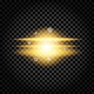 Sarı ışık patlaması. Parlak ışıldayan ışınlar. Parlak ışık efekti. Vektör sembolü. EPS 10.