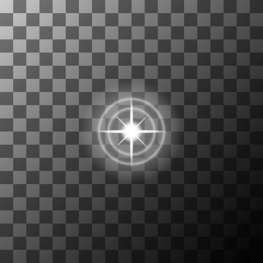 Parlayan ışık efekti. Parlak beyaz patlama. Parlayan yıldız parlıyor. Vektör parıltısı illüstrasyonu. EPS 10.