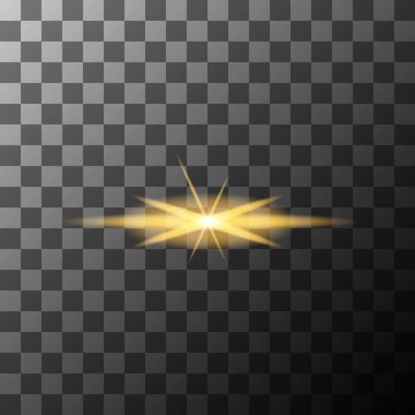 Parlak sarı işaret fişeği. Parlak ışık patlaması. Parlayan yıldız etkisi. Vektör ışıltısı illüstrasyonu. EPS 10.
