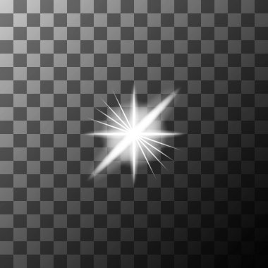 Beyaz bir parlama. Parlak ışık patlaması. Parlayan yıldız etkisi. Vektör ışıltısı illüstrasyonu. EPS 10.