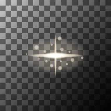 Işık ışını ikonu. Parlak ışın sembolü. Vektör parıltısı amblemi. Damalı şeffaf taban. EPS 10.