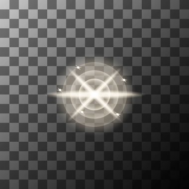 Işık haçı simgesi. Parlak ışın sembolü. Vektör parlaklık amblemi. Damalı eğimli taban. EPS 10.