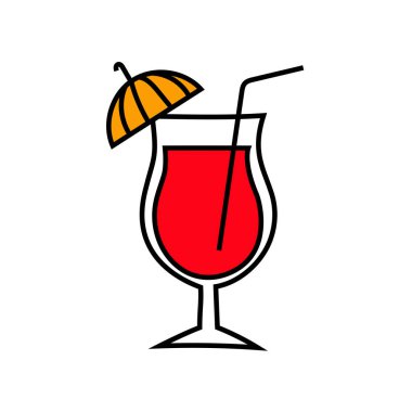 Kokteyl cam ikonu. Tropik içecek sembolü. Kırmızı sıvı tonlama. Vektör kokteyl illüstrasyonu. EPS 10.