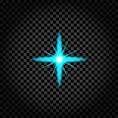 Cyan yıldızı patladı. Mavi ışıltı. Kozmik ışık etkisi. Vektör çizimi. EPS 10.