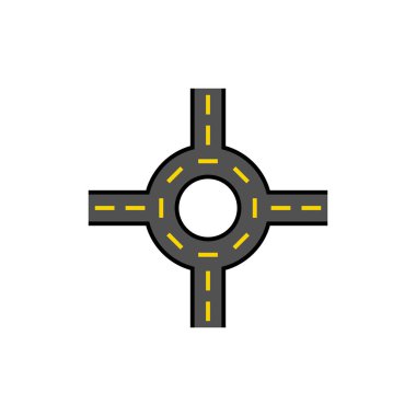 Dolambaçlı vektör simgesi. Yol kesişim şekli. Gri yol tasarımı. Sarı çizgi sembolü. EPS 10.