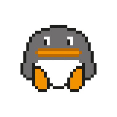 Piksel penguen karakteri. Güzel kuş çizimi. Hayvan avatarı. Vektör dijital sanat. EPS 10.