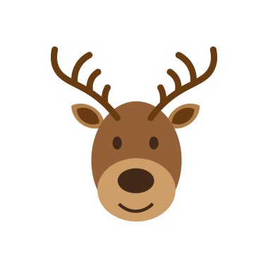 Ren geyiği kafası ikonu. Kahverengi geyik sembolü. Noel hayvan portresi. Şenlikli Vahşi Yaşam Vektörü. EPS 10.