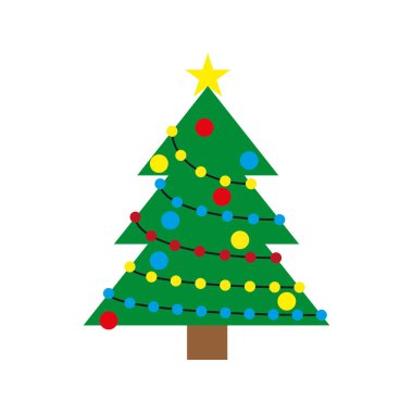 Noel ağacı süsü. Renkli balo süslemeleri. Yeşil çam sembolü. Bayram Vektörü. EPS 10.