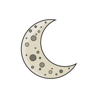 Hilal ikonu. Ay uzayı sembolü. Ay kraterleri çizimi. Kozmik uydu taşıyıcısı. EPS 10.