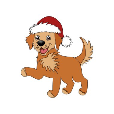 Şirin köpek resmi. Neşeli köpek karakteri. Komik hayvan vektörü. Noel evcil hayvanı. EPS 10.