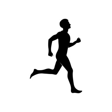 Silueti olan bir adam. Koşu sembolü. Erkek sporcu illüstrasyonu. Vektör uygunluk simgesi. EPS 10.