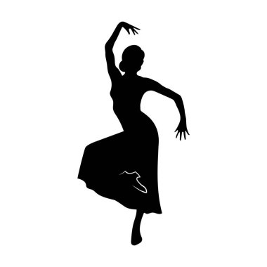 Dans eden kadın silueti. Zarif dansçı figürü. Eğlence performansı sembolü. Vektör kadın illüstrasyonu. EPS 10.