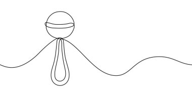 Bebek çıngırağı çizimi, bebek oyuncaklarını, çocuk bakımını ve çocukluk çağındaki gelişimi minimalist sanatsal tarzda sembolize eder. Vektör illüstrasyonu